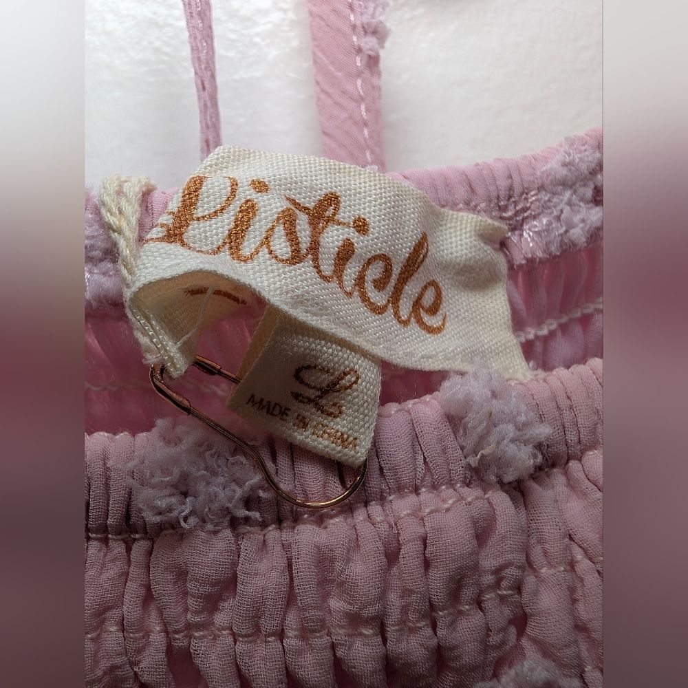 Listicle Pink Swiss Dot Smocked Dress Size L NWTPuff Sleeve Cottagecore Peasant - Picture 3 of 10